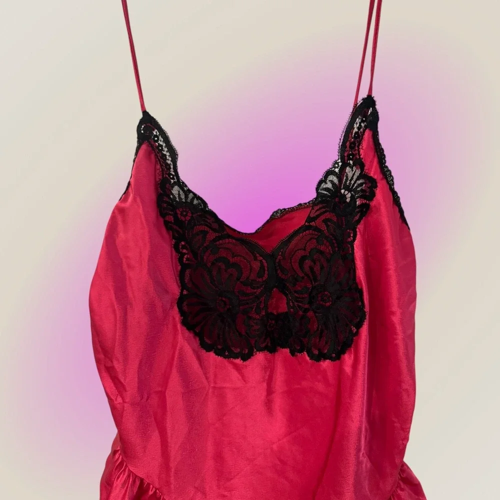 Red‎ Satin Fairy Goth Teddy Lace Trim Escapades Vintage Drop-waist Lingerie